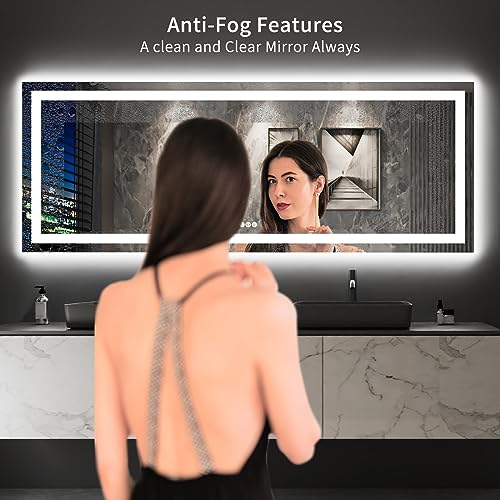 LOAAO 96X36 LED Bathroom Mirror with Lights, Anti-Fog, Dimmable, Backlit + Front Lit, Lighted Bathroom Vanity Mirror for Wall, Memory Function, Tempered Glass, Shatter-Proof, ETL Listed