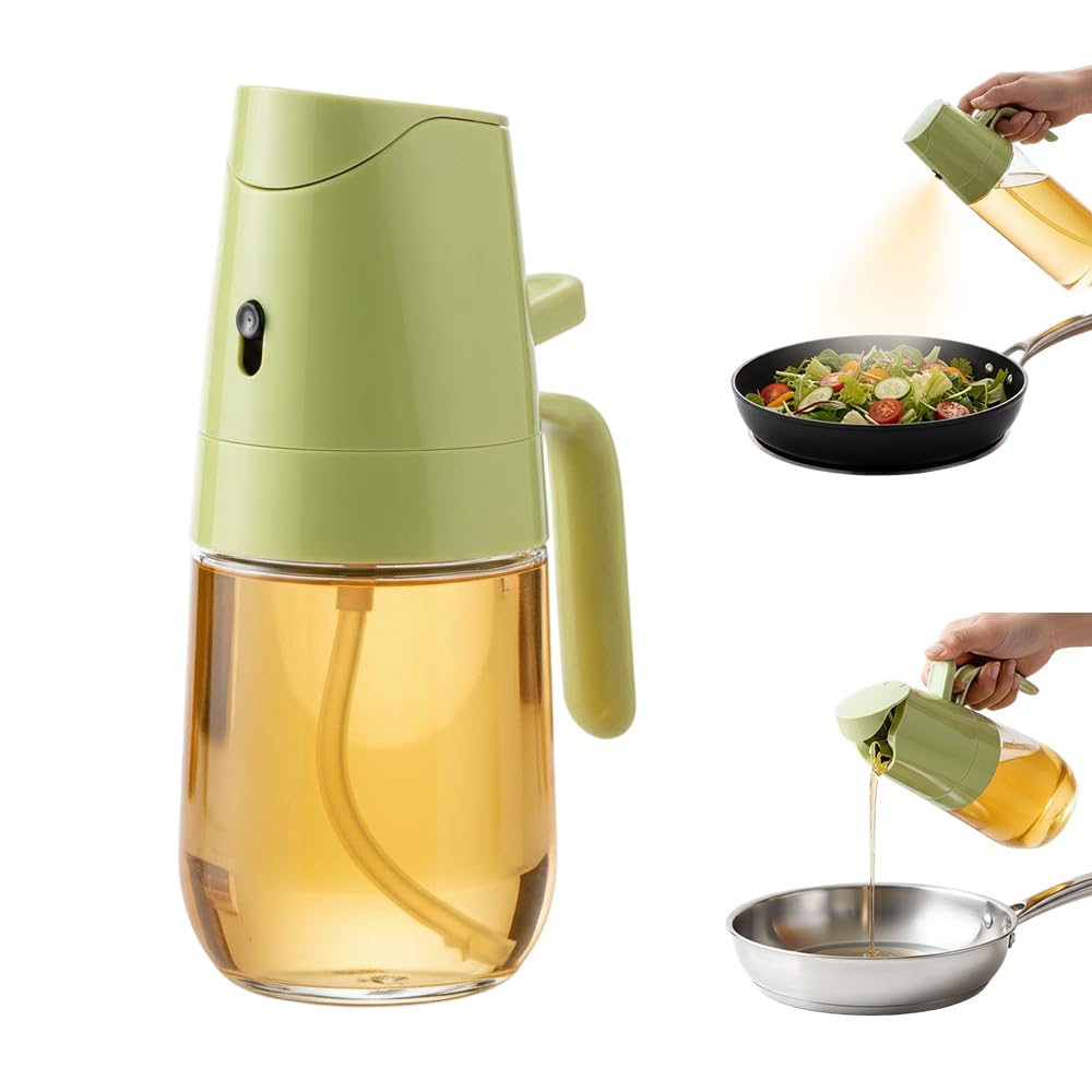 Pulverizador y dispensador de aceite de vidrio 2 en 1, actualización 2024, botella dispensadora de aceite de oliva grande de 600 ml para cocina, botella de spray de aceite de grado alimenticio para