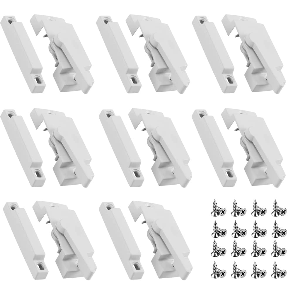 MXiiXM 8 Pack Sliding Window Sash Locks, Cam Window Sash Locks for Double Hung Window Latch Lock Security Vinyl Sash Lock and Keeper Replacement for Vertical Horizontal Sliding Windows (White - 8pcs)