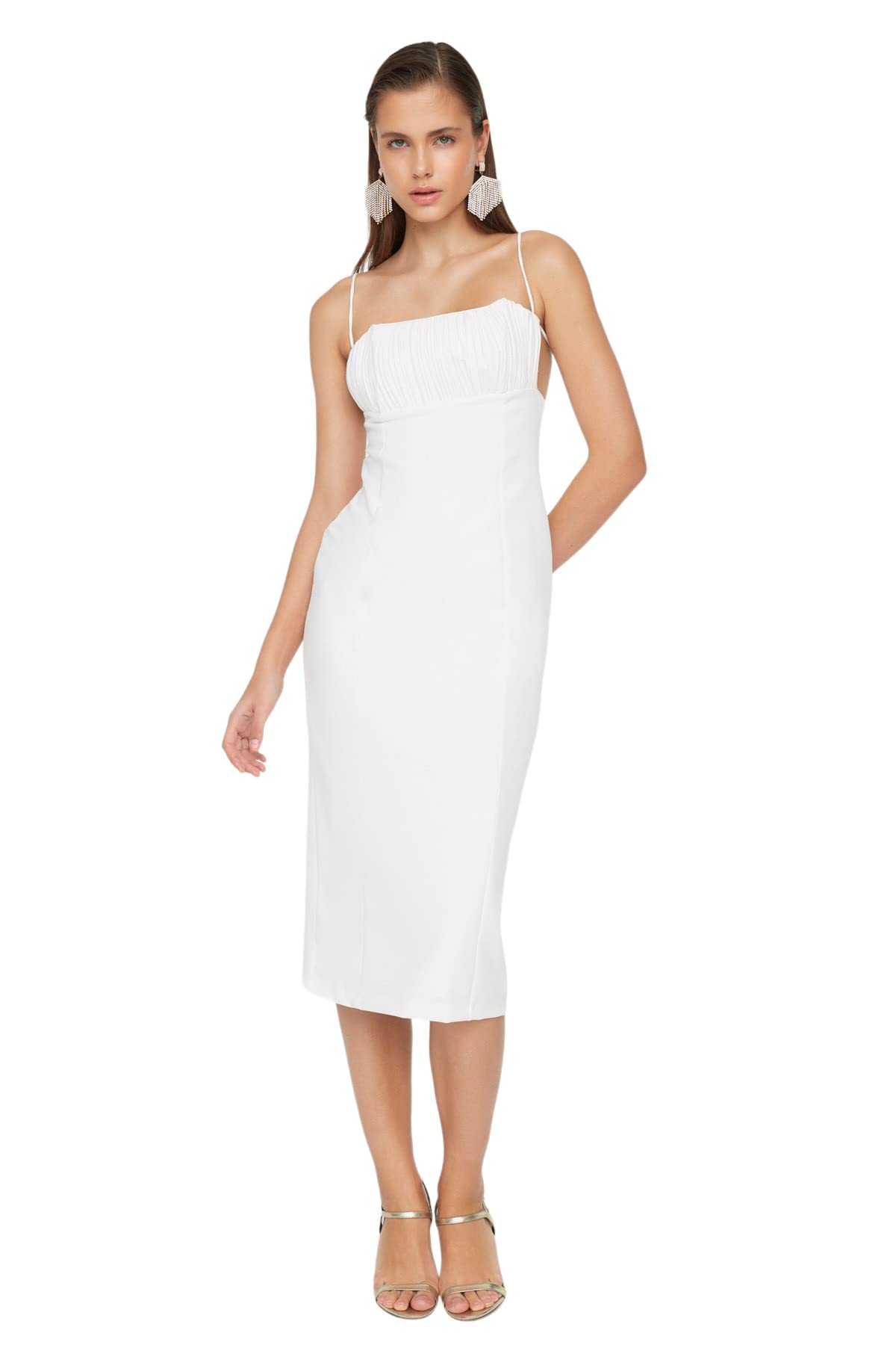 Trendyol Mujer Vestido Tejido Midi Ajustado de Ajuste Regular