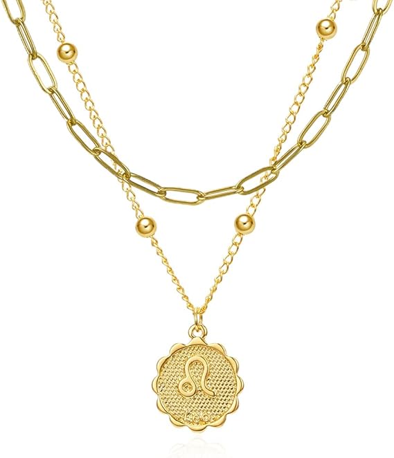 Amazon レイヤードゾディアックネックレス レディース ガールズ 18kゴールドメッキ ペーパークリップ 星座ビーズチェーンネックレス パーソナライズディスクコイン チョーカーネックレス ハンドメイド 重ね着ジュエリー 意味カード付き ステンレス鋼 宝石なし