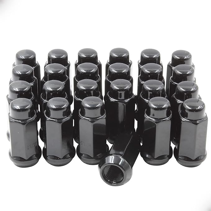 Image of Wheel Accessories Parts 24 Pcs M12 x 1.25 12 x 1.25 Thread Bulge Acorn 1.90 inch Long Lug Nuts Black Chrome 3 /4 inch 19mm Hex Fits Nissan Titan (Non XD)