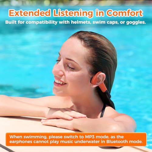 Image of Full-Coverage Liquid Silicone Swimming Headphones, IP68 Waterproof Underwater Headphones, Bluetooth 6.0&MP3 with 32GB Memory Card, Soft /Skin-Comfortable Open Ear Bone Conduction Swim Earbuds(Carrot