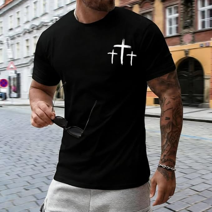 Christian Faith Over Fear Shirt for Men Cross God Jesus T-Shirt Acid Wash God Tees Vintage Bible Verse Short Sleeve Tops - Image 2