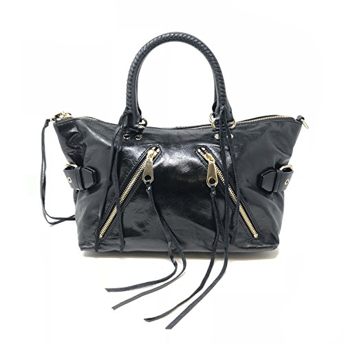 Rebecca Minkoff HS16IDSS26 Black Crackled Leather Ladies Moto Satchel Purse