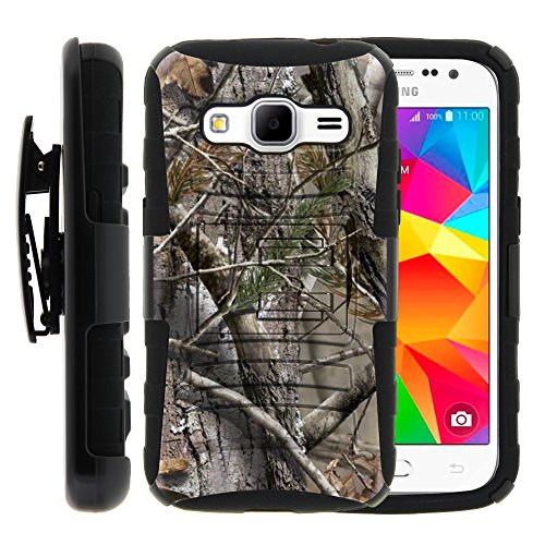 Samsung Galaxy Core Prime Case, Samsung Galaxy Core Prime Holster, Two Layer Hybrid Armor Hard Cover with Built in Kickstand and Unique Graphic Images for Samsung Galaxy Core Prime G360 (Boost Mobile) from MINITURTLE | Includes Screen Protector - Tree Bark Hunter Camouflage