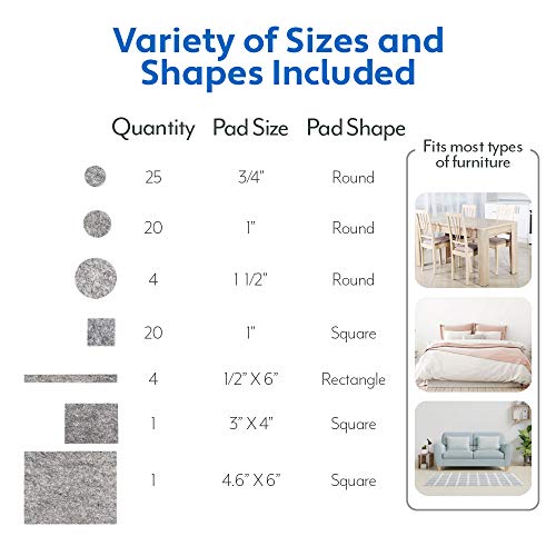 Mighty Monkey Felt Furniture Gripper Pads, Easy Glide Floor Protectors, Pad Prevents Scratches On Wood Floors, Adhesive Strips Secure To Chair Leg, Heavy Duty, Protects Hardwood, 75 Pack, Gray #TOP4