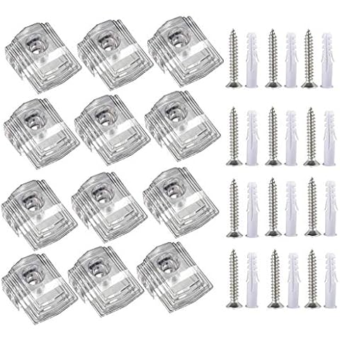 20pcs Clear Plastic Mirror Holder Clips for 1/8 Inch Thickness Mirror Mounting Clip Mirror Hanging Kit with Screw and Anchor for The Wall Mount Cover