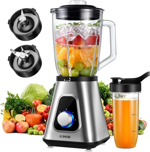 GDOR 1200W Smoothie Maker 2-1 Standmixer Glas mit 1,5L Glaskrug und 650ml Reisebecher 3 Geschwindigkeiten Blender Professionell Mixer Hochleistungsmixer für Smoothies Shakes Gefrorene Getränke Saucen GDOR 1200W Smoothie Maker 2-1 Standmixer Glas mit 1,5L Glaskrug und 650ml Reisebecher 3 Geschwindigkeiten Blender Professionell Mixer Hochleistungsmixer für Smoothies Shakes Gefrorene Getränke Saucen