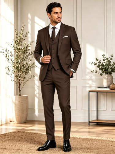 Image of Wangyue Mens Suit 3 Piece Slim Fit Suits for Men Formal Business Wedding Groom Prom Tuxedo Dinner Party