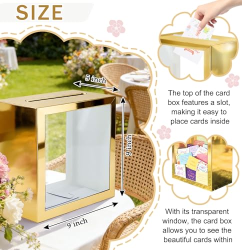 Image of SietDESEO Gold Card Box for Party with Clear Window Large Gift Card Box Holder for Wedding Reception Birthday Graduation Baby Shower Raffle Ticket Box