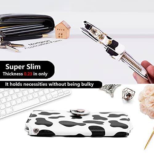 Image of M-Plateau RFID Blocking Keychain Wallet With Leather Wrist Strap | Keychain Wristlet, Womens Card Holder with Zipper Coin Pocket and ID Window (Cow Print)