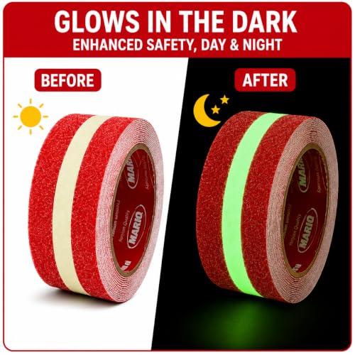 Image of Mario Red Anti-Skid Glow-in-the-Dark Tape Width 50mm x Length 5mtr (16.5 feet) | High Grip Waterproof Anti-Slip Safety Tape | Self Adhesive Non-Slip Tape for Stairs & Dark Areas | Pack of 1pc