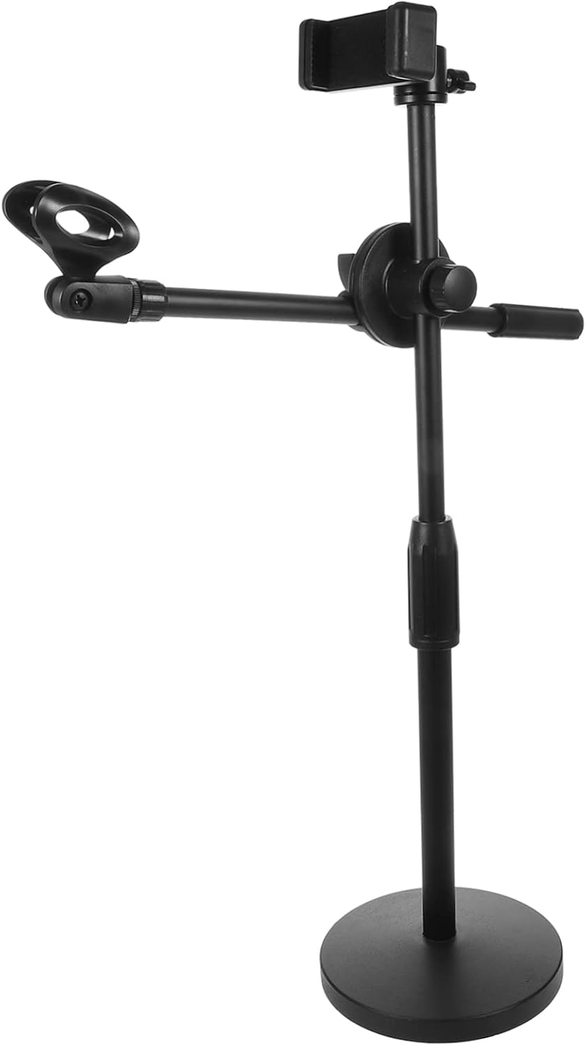 TOYANDONA Mic Stand Phone Holder Adjustable Desktop Microphone Stand for Streaming and Recording Design Rotation Compatible Microphones and Phone Models
