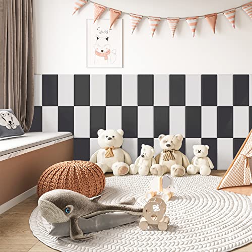 Cabecero de pared negro YLL con 4 paneles acolchados 3D para dormitorio 4