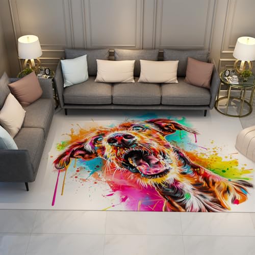 Carpette salon colorée motif chien pour une décoration joyeuse