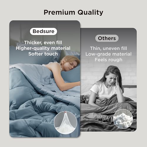 Image of Bedsure Full Comforter Set - 7 Pieces Reversible Grayish Blue Bedding, Full Size Bed Set for All Seasons, Bed in a Bag with Down Alternative Comforter, Sheets, Pillowcases & Shams