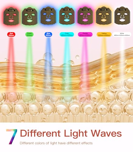 Red-Light-Therapy-for-Face-7-Colors-Light-Face-Mask-Wireless-Near-infrared-Light-850nm-and-Red-Light-630nm-Portable-Rechargeable-and-Soft-Design-for-Home-177-LED-Beads-Black
