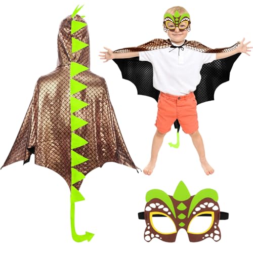DKINY 80cm Cape Dinosaure Marron d'Enfant avec Masque Costume Ptérosaure