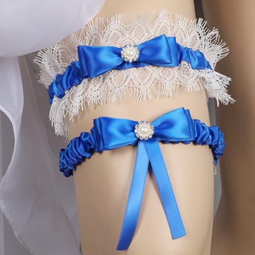 Image of Lace Wedding Garters for Bride with Pearl Party Prom Leg Garter Belt