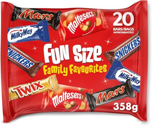 Mixed Bulk Chocolate Bars Multipack 358g - 20 Fun Size Chocolates Variety Pack of Classic Chocolates Ideal Bulk Chocolate Bag for Office Treats Snacks Birthdays & Sharing