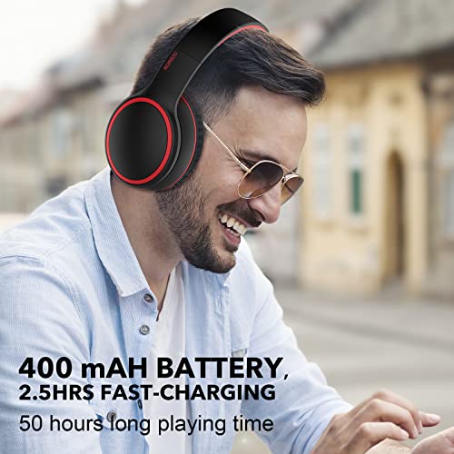 Rorsou B10 Bluetooth Headphones Over Ear, Lightweight Folding Stereo Bass Wireless And Wired Headset With Mic, 50H Playtime, Volume Control, Bluetooth 5.3 Headphones For Ipad/Travel/Tablet/Pc (Black) #TOP3