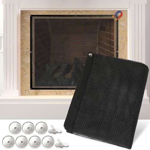 MyLifeUNIT Mesh Fireplace Cover, 36" x 30" Magnetic Fireplace Screen Covers with Adhesive Metal Sheets Fit for Any Fireplaces, Black Fireplace Guard Gate Protector for Living Room