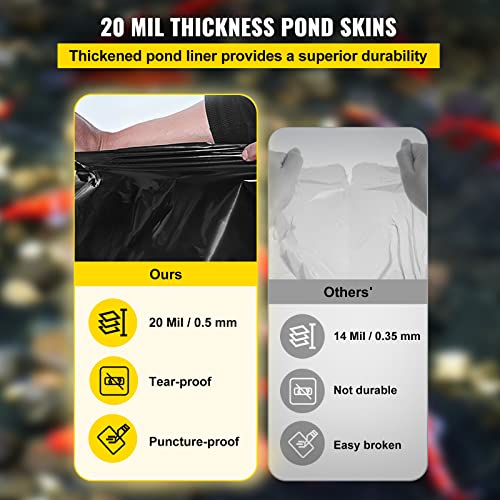 Vevor Pond Liner, 16.4X19.7Ft Fountain Underlayment Aging-Proof 20 Mil Hdpe Flexible Small Lining For Waterfall, Golf Course, 16.4 X 19.7 Ft, Black #TOP2