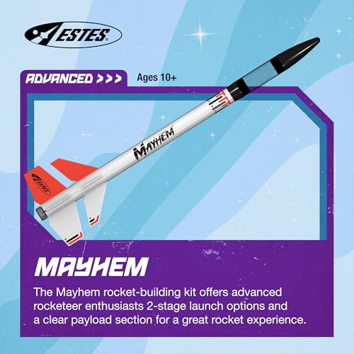 Estes 1320 Mayhem Rocket-Building Kit, Advanced 2-Stage Flying-Rocket-Model Kit for Ages 10+