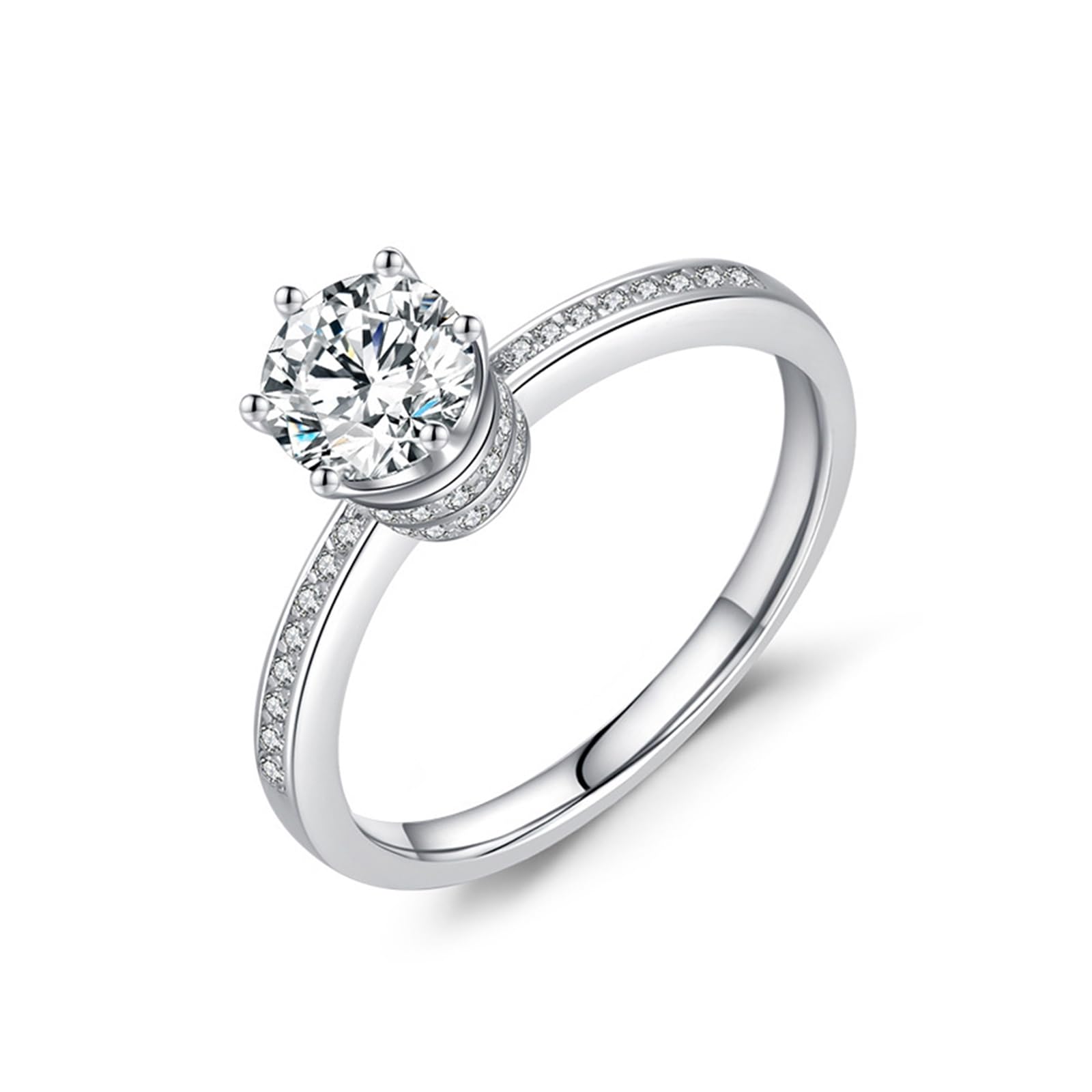 Wycian Anillo de promesa para él con circonitas, corona moissanita, 6 mm, anillo de plata 925, simple