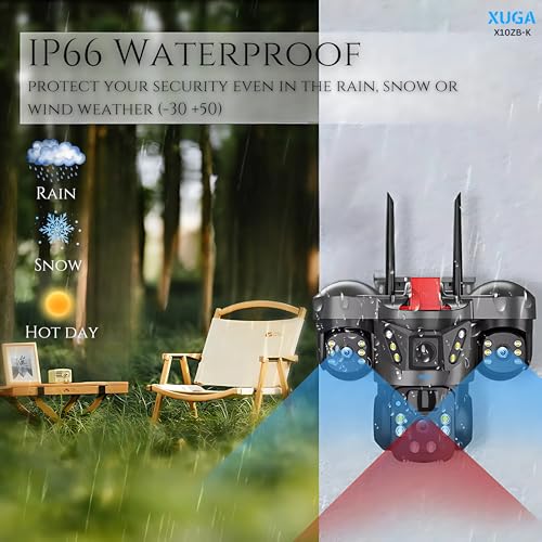 Image of XUGA - Cybernautt X10ZB-K 12MP 3 Lens PTZ 4G Sim Wireless Outdoor CCTV Camera with Three Side View | 360 | Motion Detection| Siren Alarm| Outdoor | Gym | Farm | Home | Use Air-tel 4G Sim