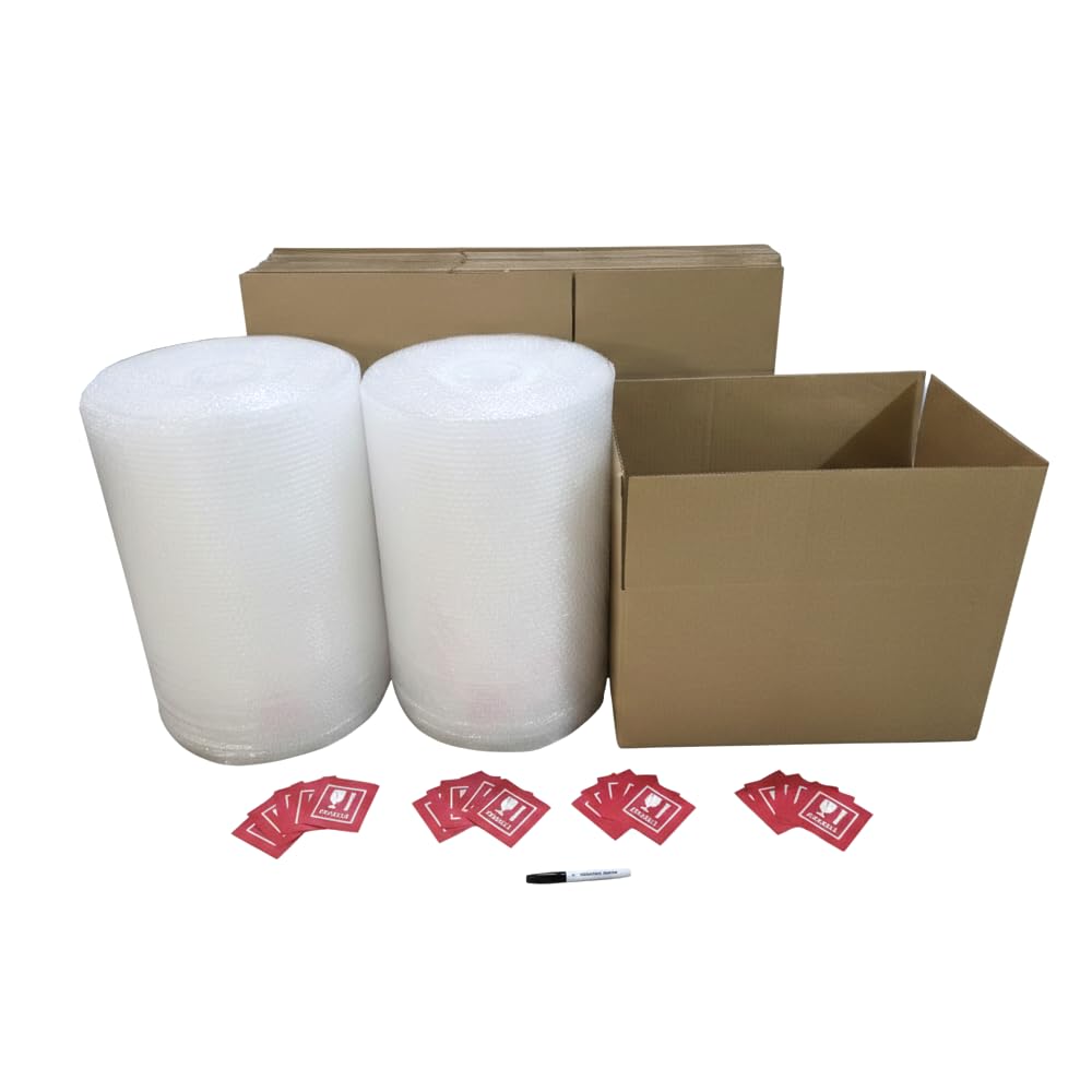 Kompletny zestaw do przeprowadzki T2 - 20 kartonów 54 l (wzmocnione 4 mm) + 2 rolki bąbelkowe 50 cm x 20 m + filc + 20 delikatnych etykiet - pakiet "wszystko w jednym"
