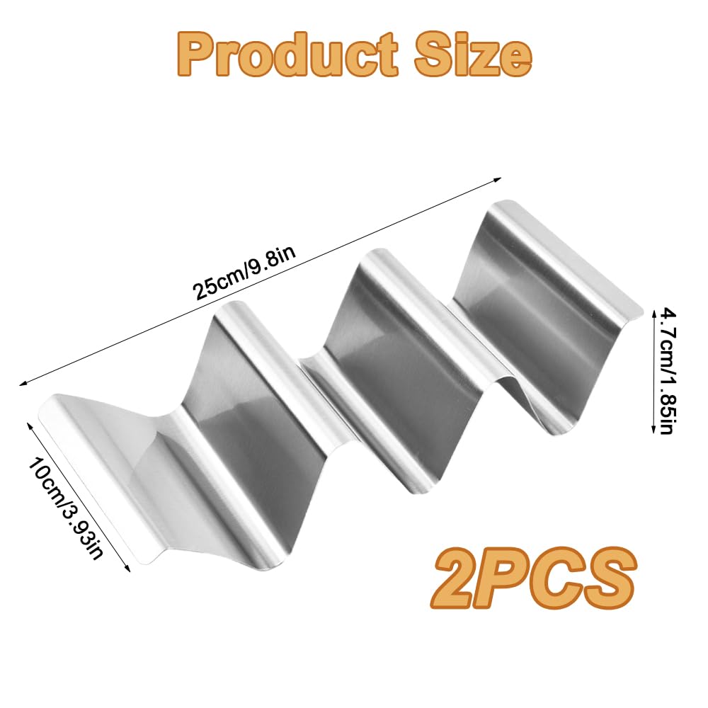 2 Pezzi Set di Porta Tacos, 25×10 cm Supporto per Taco, Supporti per Taco in Acciaio Inox, Porta Taco con Manici, Forno, Grill e Lavabile in Lavastoviglie, per Conservare Tacos, Pane e Frittelle