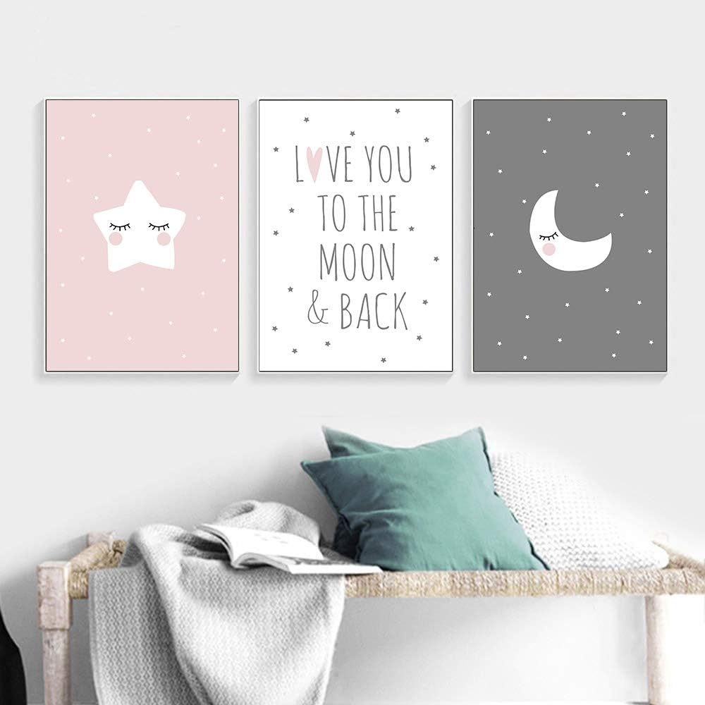 UrbanStyle Boutique Premium Nursery Modern Art Canvas Prints (Set of 3-UNFRAMED) 12" x 16"-Boy Girl Kid's Room Decor Moon Star Love You to The Moon and Back