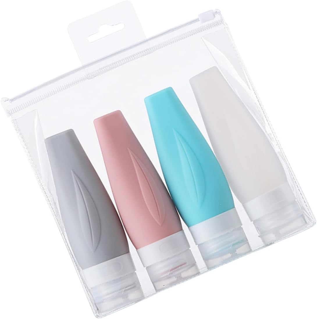 Cabilock 4PCS Silicone Travel Bottles Set 90ml Leakproof Squeeze Toiletry Containers Cute Cat Shape Refillable Portable Bottles for Shampoo Conditioner Lotion