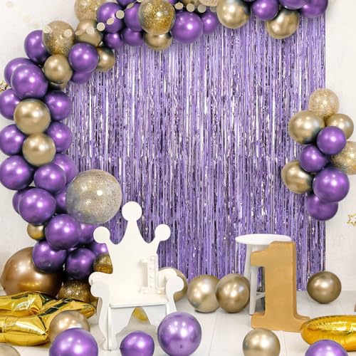 Image of 2 Pack Fringe Curtains Backdrops, Foil Fringe Curtains, Door Streamers for Birthday Wedding Bridal Shower Holiday Graduation Party Decorations, Photo Booth Backdrops, Light Purple