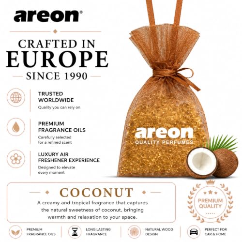 Image of AREON Pearls Coconut Hanging Air Freshener, Quality Perfume Pack of 1