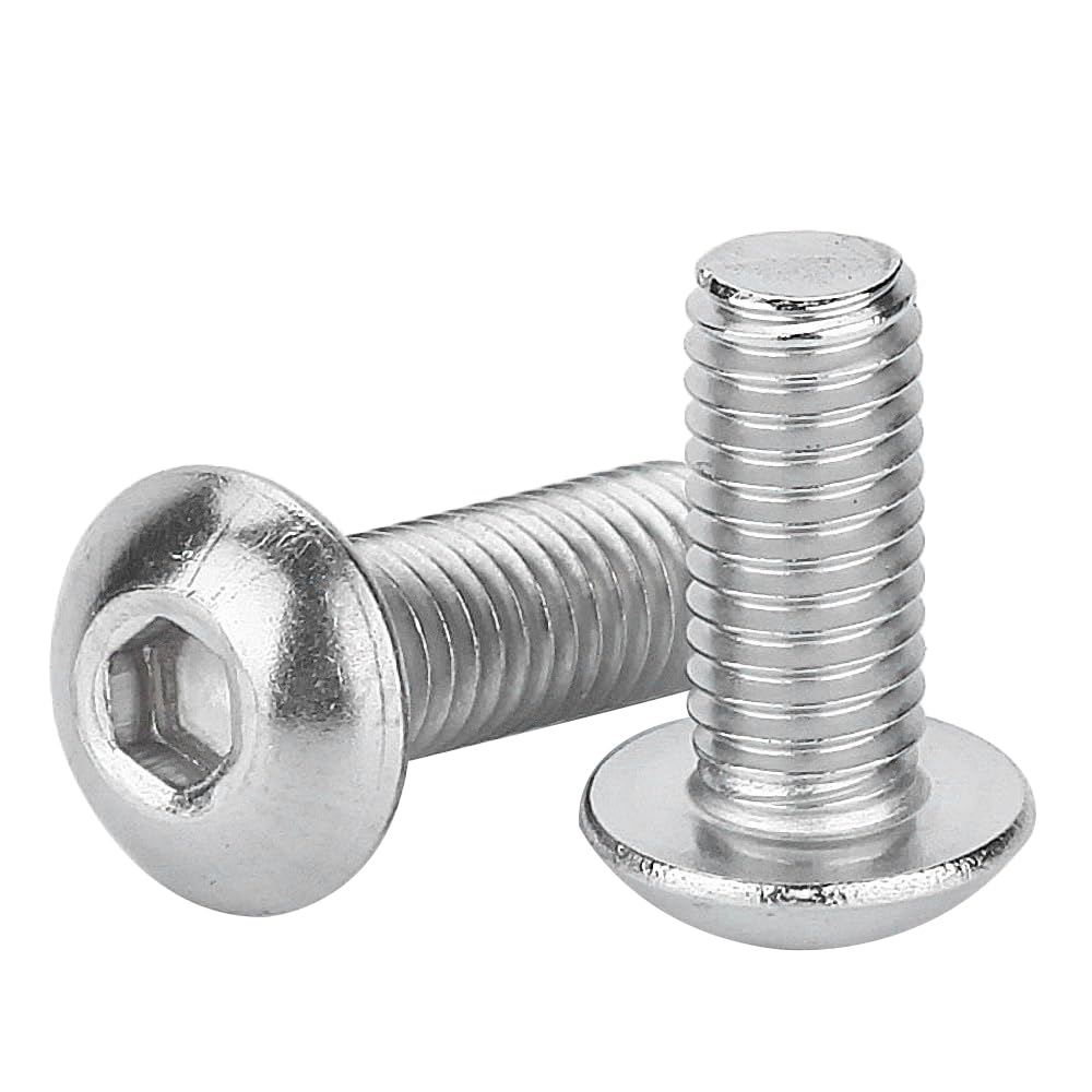 (M10 x 20 mm, 100 piezas) Juego de pernos de acero inoxidable M10, ideal para proyectos de carpintería y reparación, tornillos de cabeza redonda y cierres de cabeza de botón plateados