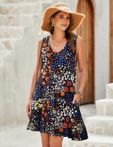 Image of JollieLovin Women Plus Size Curvy Summer Tank Sun Dresses Sleeveless Causal T-Shirt Dress Beach Swing Cover up(L-5X)