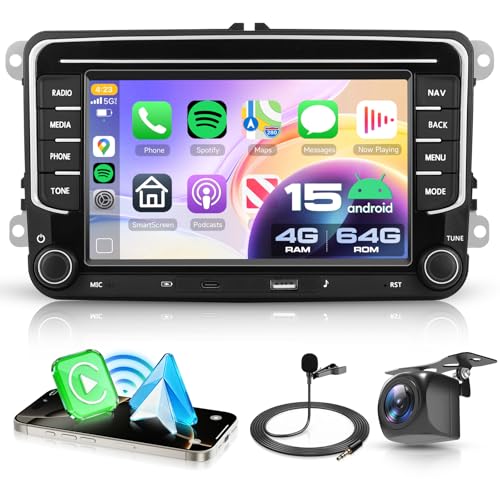 4G+64G Autoradio Android 13 per VW Golf 5 6 Passat Jetta Caddy EOS T5 Tiguan Touran CC Polo, 7' HD Schermo Tactile co Carplay Android Auto senza Fili GPS WiFi USB Tipo-C Bluetooth FM RDS Retrocamera