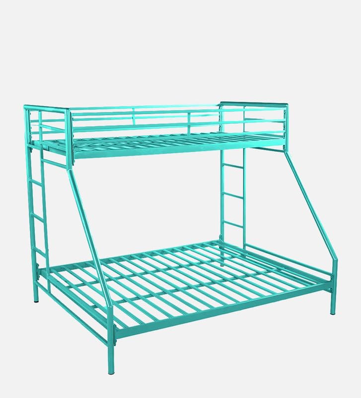 Image of Twin Over Twin Metal Bunk Bed | Bunk Bed Without Storage for Kids & Adult | Double Decker Cot for Kids Room | Space-Saving | Metal Bunker Cot (Mattress Included) (Base Blue)