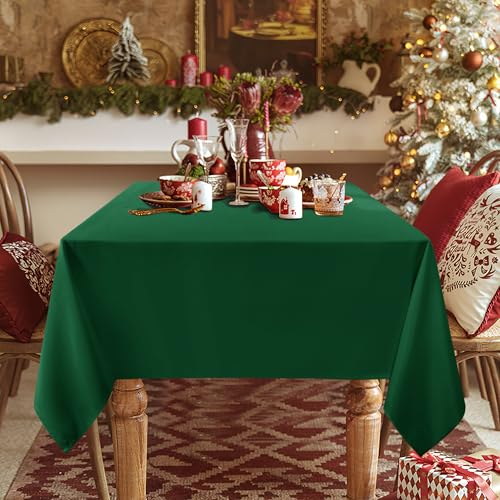 Image of sancua Rectangle Tablecloth - 90 x 156 Inch - Stain and Wrinkle Resistant Washable Polyester Table Cloth, Decorative Fabric Table Cover for Dining Tables, Buffet Parties and Christmas, Hunter Green