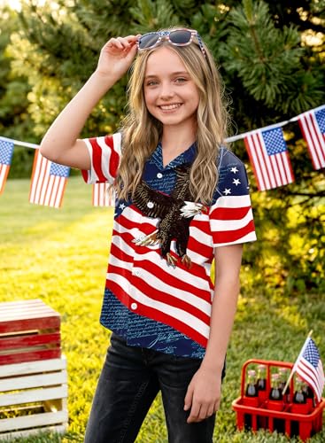 Image of BesserBay Unisex Kids 4th of July Shirt Girls Boys Patriotic Button Down Shirt American Flag Top 4-14 Years