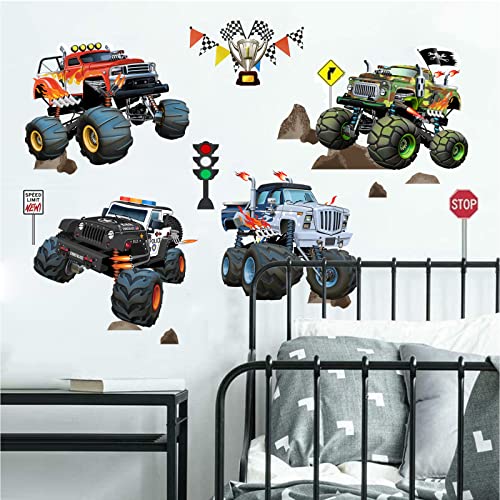 Wondever Racing Car Wall Stickers Truck Vehicles Peel And Stick Wall Art Decals For Boys Room Kids Bedroom Playroom #TOP2