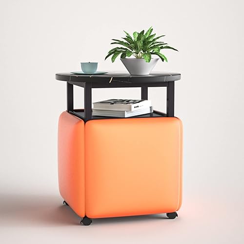 Miniatura 8 de Asiento de cubo 5 en 1 con ruedas giratorias y mesa de café, ruedas apilables, taburete otomano anidado movible, para sala de estar, oficina en casa