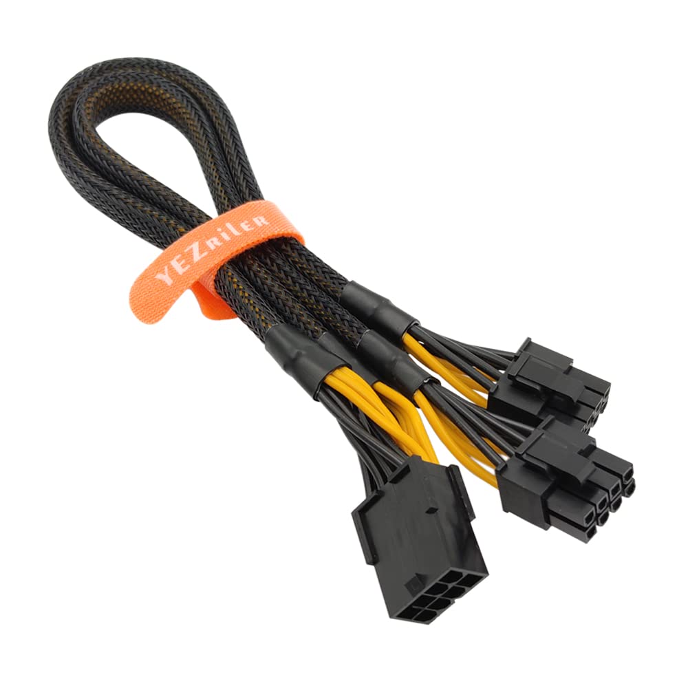 YEZriler 8 Pin PCIe Splitter Cable, GPU VGA 8 Pin Female to Dual 8 Pin (6+2) Male PCI Express Power Adapter Extension Sleeved 13-inch (33cm)