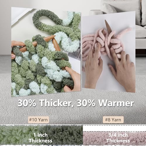 Image of Cozyful Chunky Yarn for Hand Knitting - #10 Chunky Chenille Blanket Yarn, Jumbo Big Thick Chunky Yarns for Crocheting, Tie Dye Bulky Knit Yarns, 8 Skein (20 yds 8 oz Each Skein), Forest & Sage & Mint