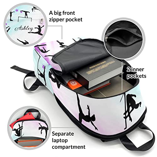 Urcustom Personalized Name Gymnastics Gem Gymnast Girl Stars Backpack Unisex Bookbag For Boy Girl Travel Daypack Bag Purse 17.7 In #TOP7