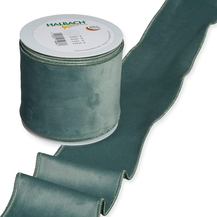 FloristryWarehouse Sage Green Velvet Fabric Ribbon 100mm (4") Wide on 8m roll Wired Edge - Image 3