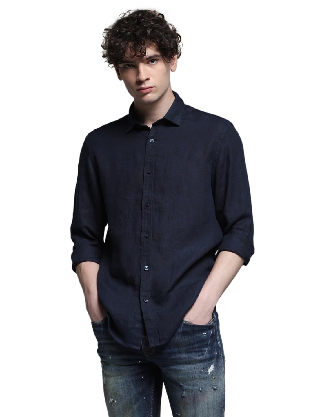 Jack & Jones Men Linen Regular Spread Collar Solid Casual Shirt in neutral